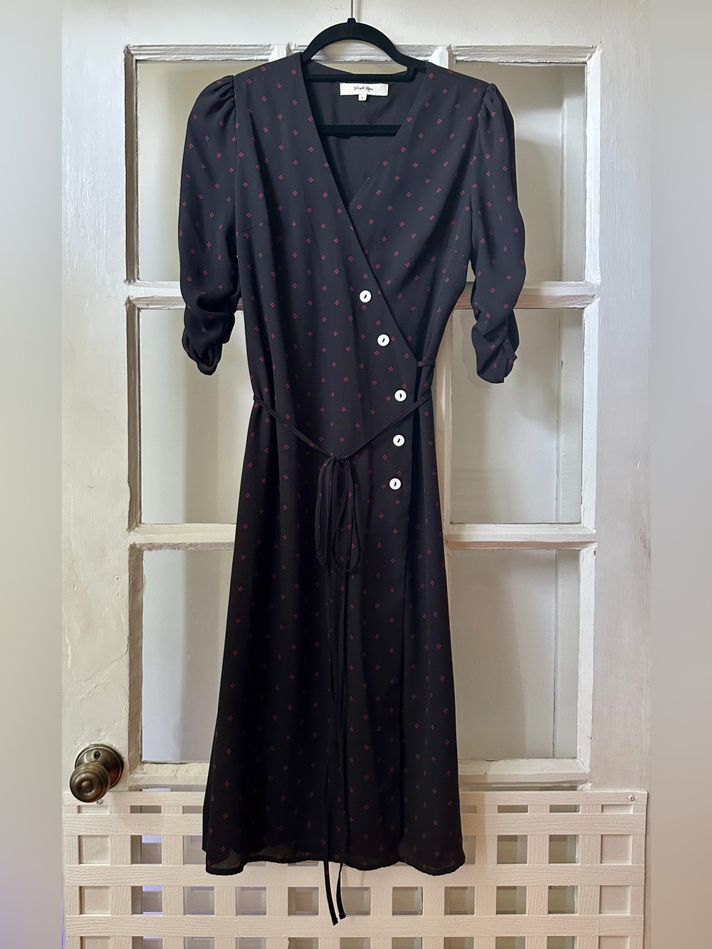 Simple Retro Wrap Button Front Midi Dress